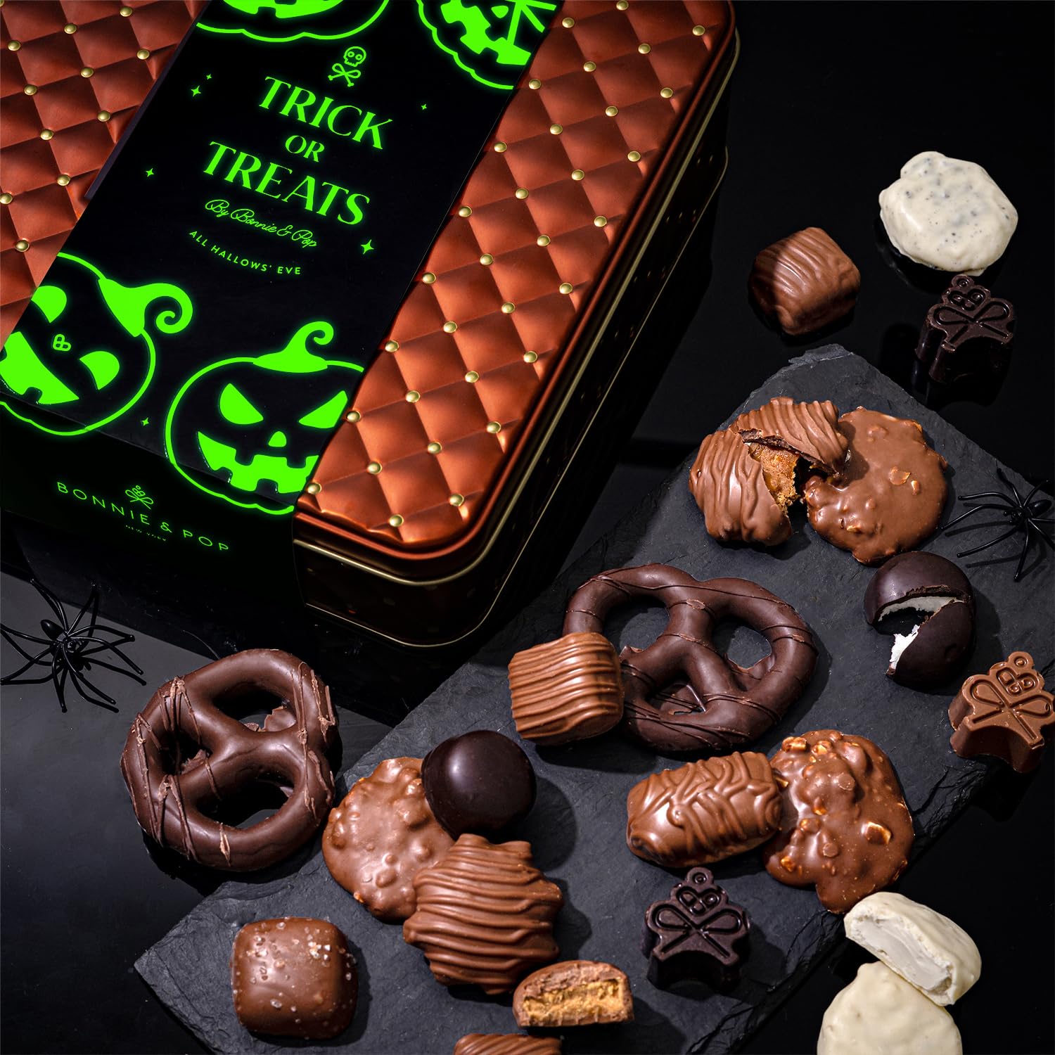 Halloween Chocolate Gift Basket, Glow-in-the-Dark Candy Tin – Bonnie & Pop