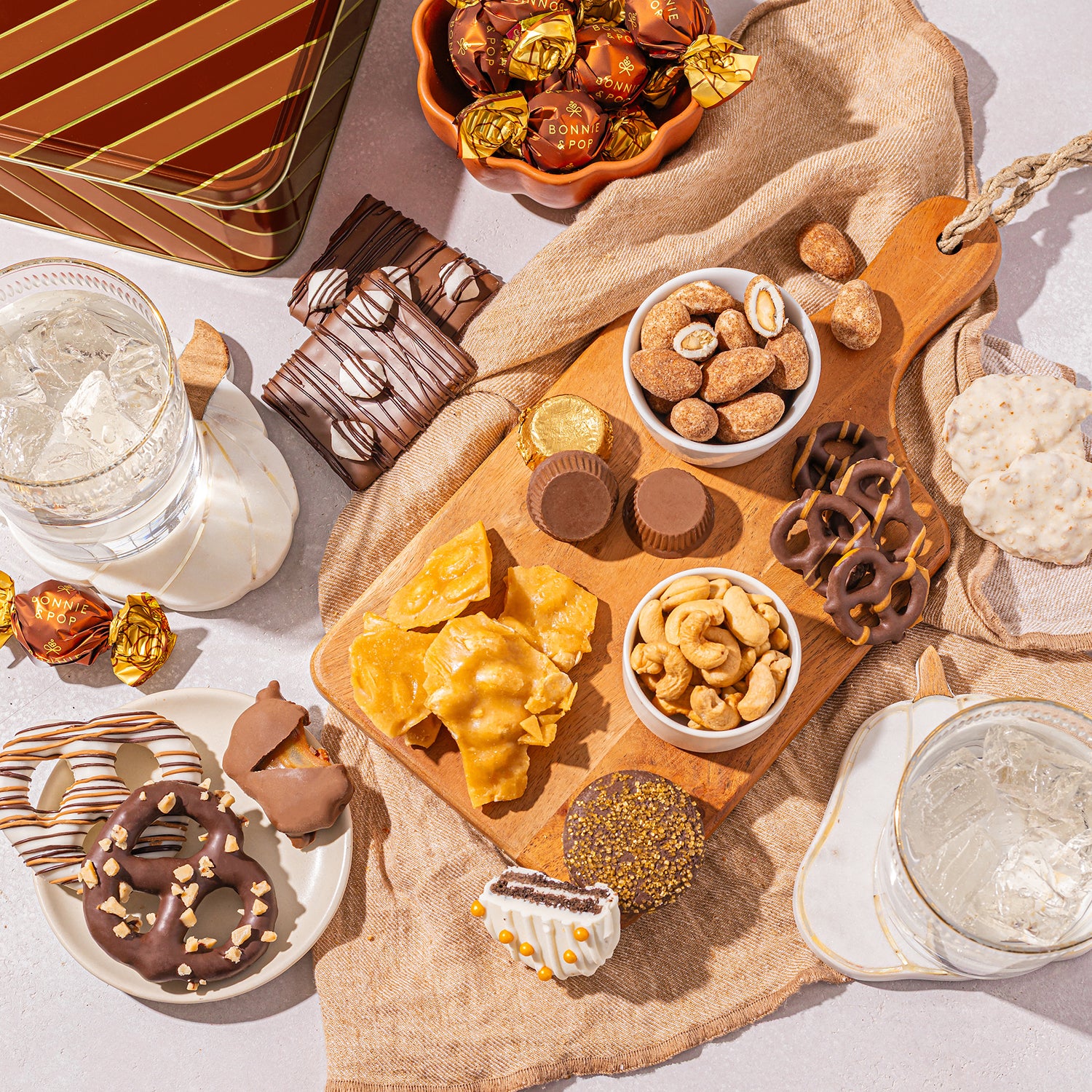 Holiday Gift Basket – Deluxe Thanksgiving Gift Box with Gourmet Chocolate & Nut Assortment in Gold Tin