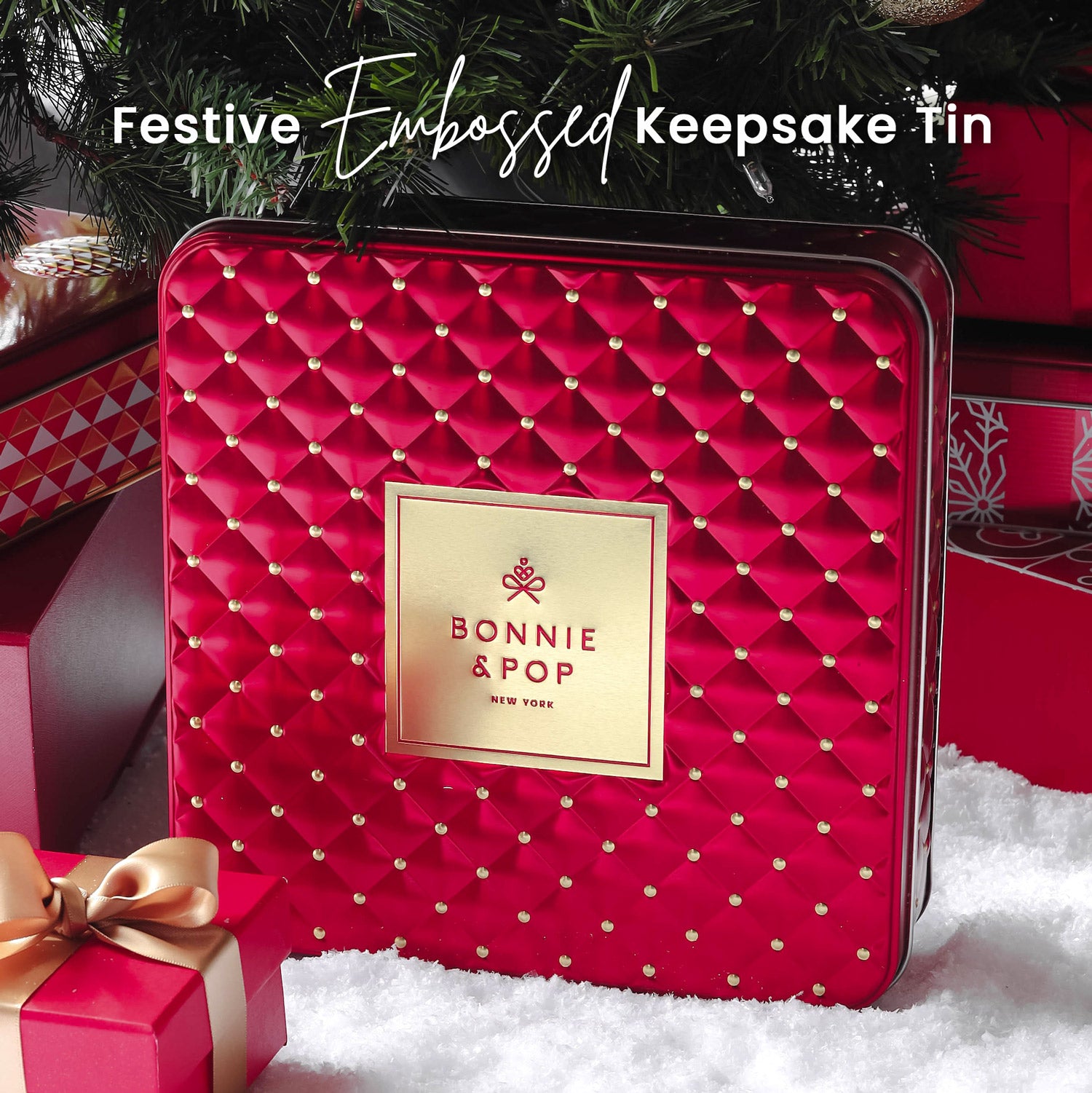 Chocolate Christmas Gift – Gourmet Holiday Tin with Assorted Chocolates & Caramels in Red Tin