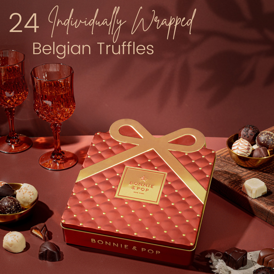 Gourmet Chocolate Gift Box – Elegant Bow Tin with Belgian Truffles - Copper