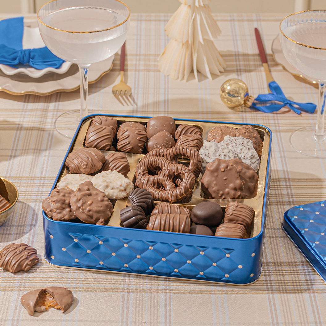Holiday Gift Tin- Chocolate Assortment- Blue