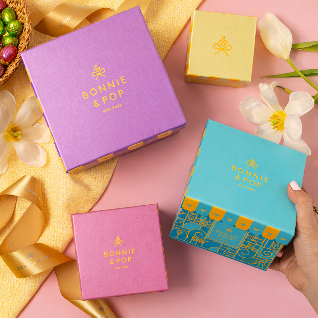 Spring Easter Gift Tower – Assorted Gourmet Snacks & Sweets Gift Boxes, Popcorn, Cookies, Yogurt Pretzels, Almonds, Taffy, Caramels & Nuts