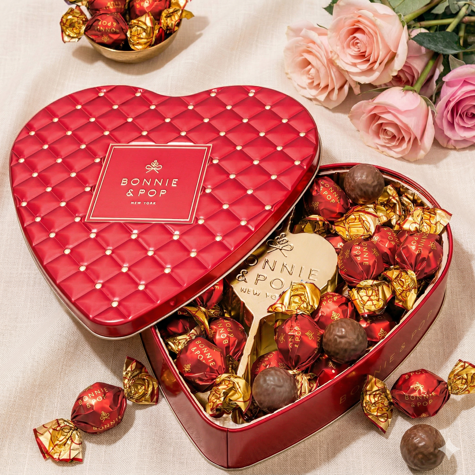 Mothers Day Chocolate Gift- Heart Shaped Tin with Chocolate Hazelnut Bon Bons