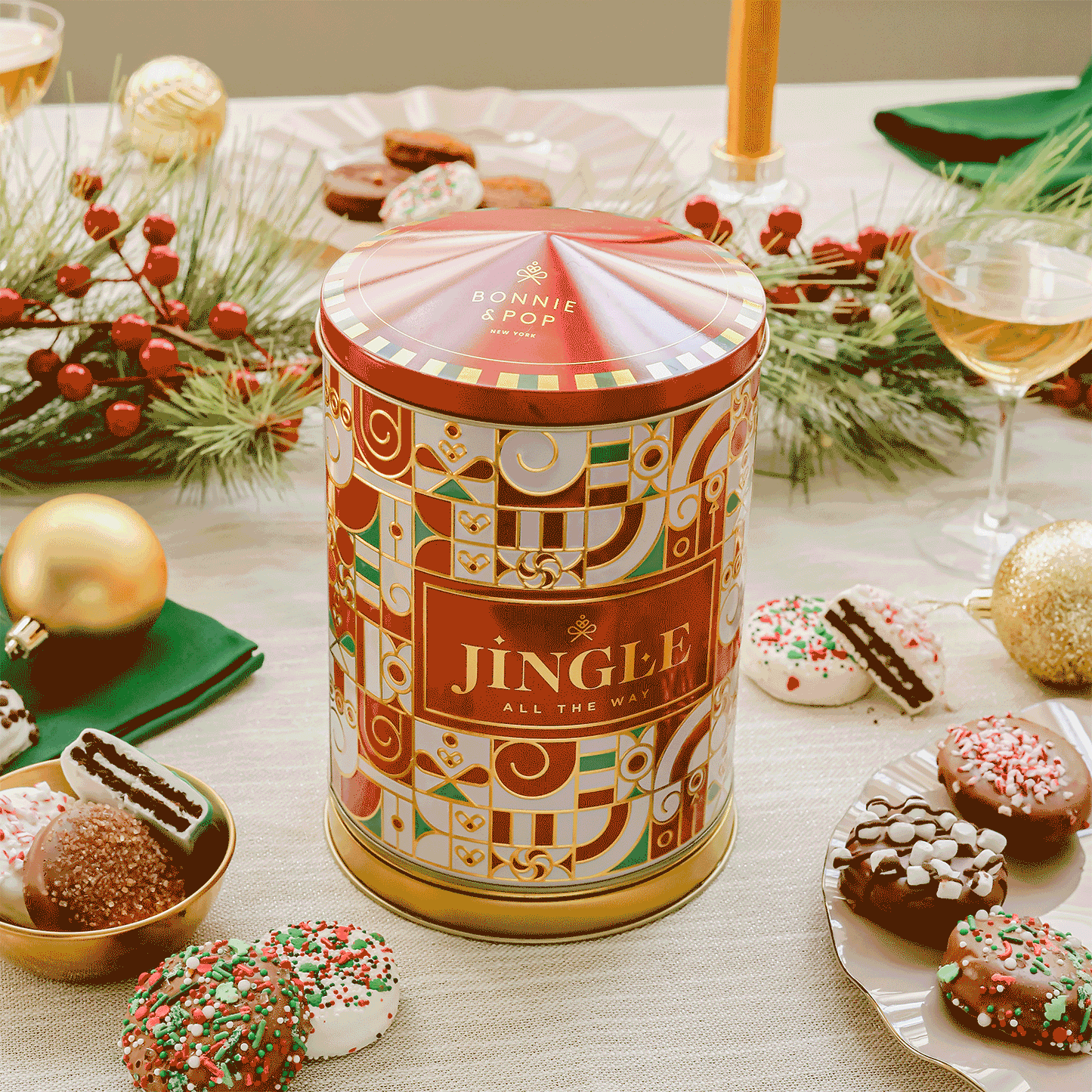 Christmas Gift Basket – Musical Cookie Tin Filled with Chocolate-Covered Oreos