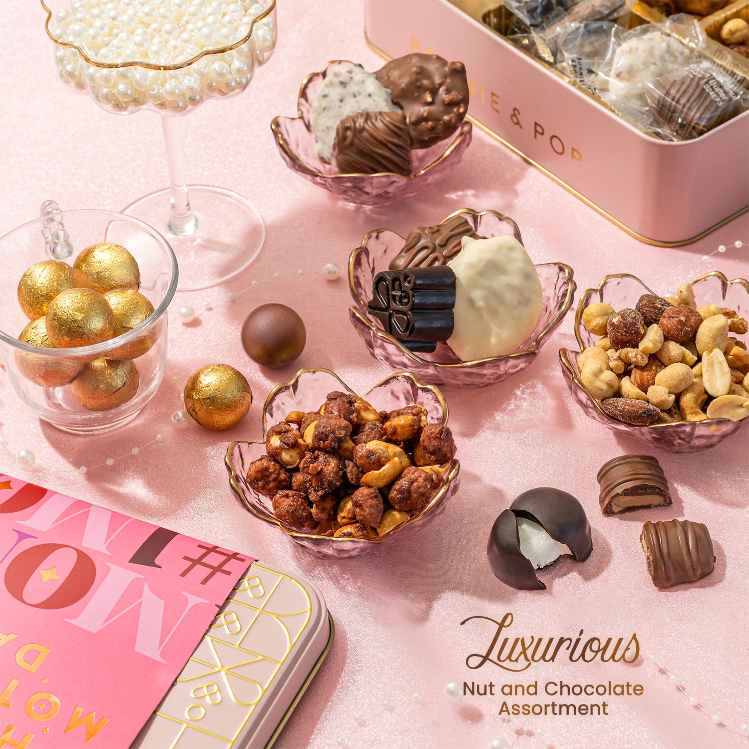 Mother's Day Gift Basket, Chocolate and Nut Snack Box