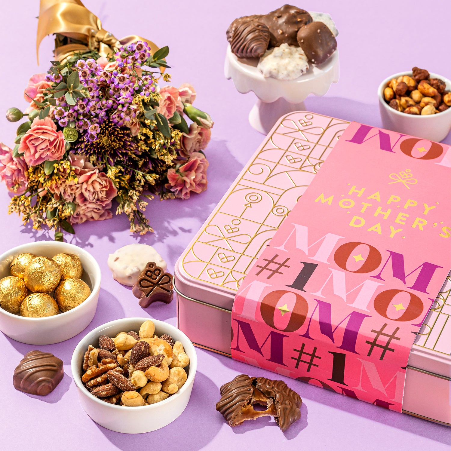 Mother's Day Gift Basket, Chocolate and Nut Snack Box
