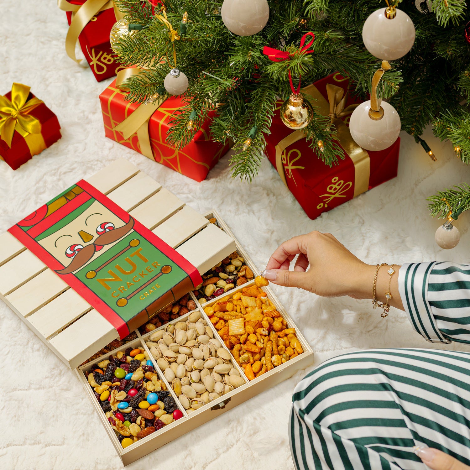 Nutcracker-Themed Wooden Crate with Gourmet Savory Snacks- Christmas Gift Basket