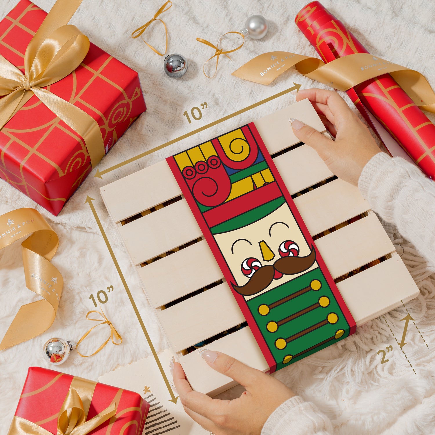 Nutcracker-Themed Wooden Crate with Gourmet Savory Snacks- Christmas Gift Basket