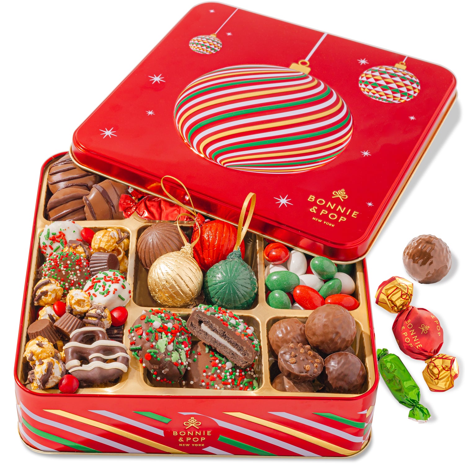 Christmas Gift Basket – Gourmet Holiday Treats in Ornament Tin