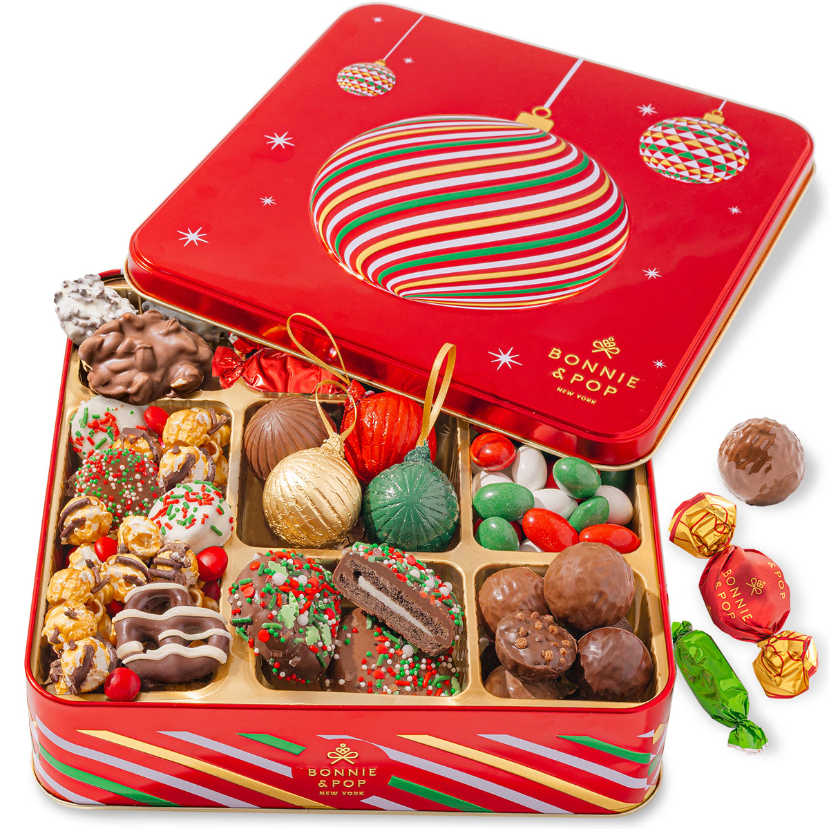 Christmas Gift Basket – Gourmet Holiday Treats in Ornament Tin