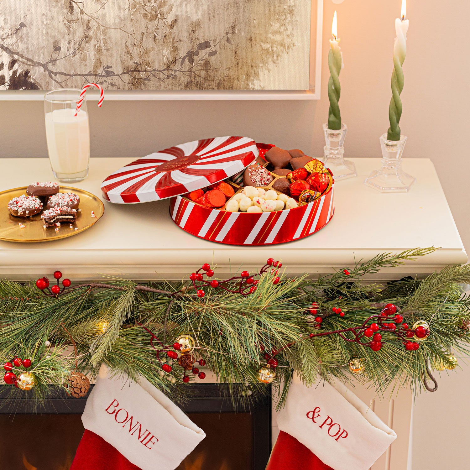 Christmas Gift Basket – Holiday Treat Tin with Built-in Lazy Susan