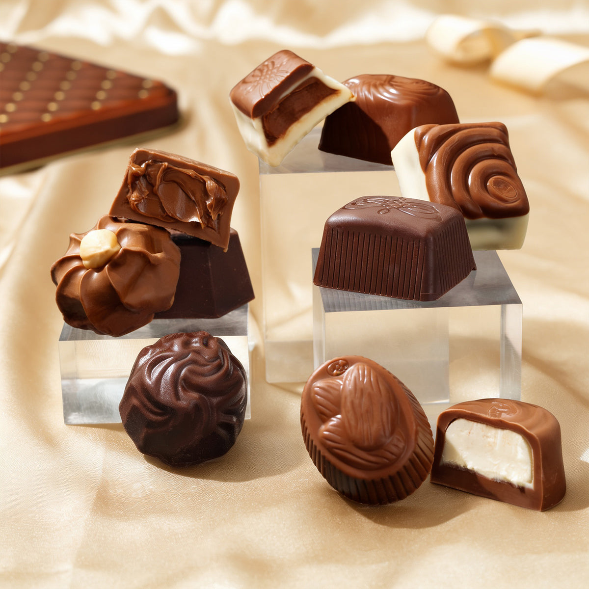 Gourmet Chocolate Gift Box – Elegant Bow Tin with Belgian Truffles - Copper