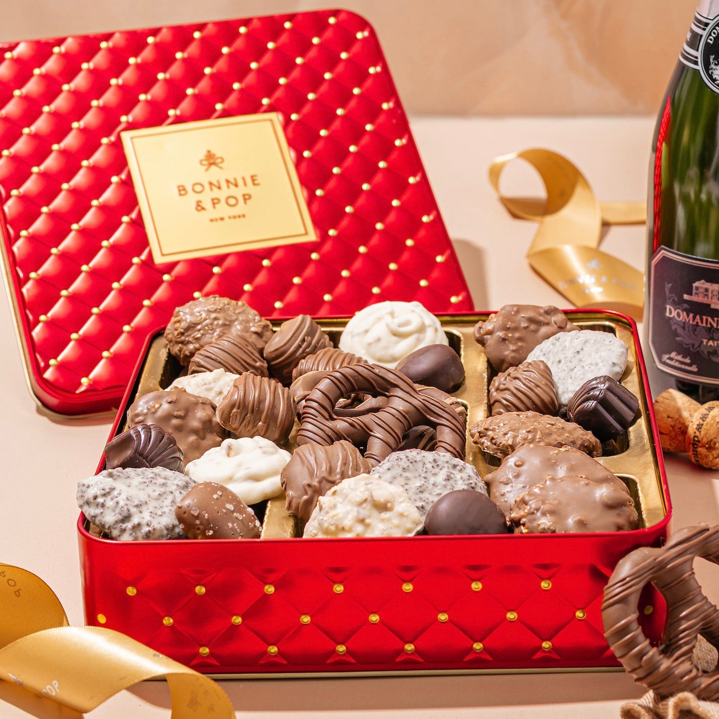 Chinese New Year Chocolate Gift – Gourmet Tin with Assorted Chocolates & Caramels in Red Tin for Lunar New Year