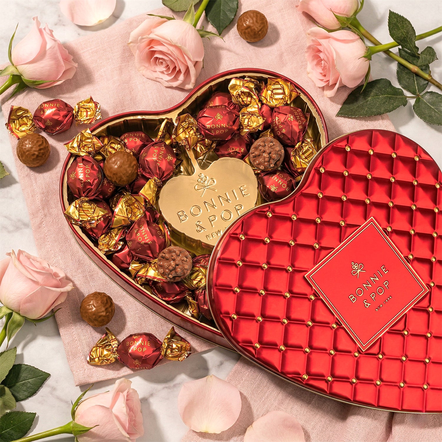 Mothers Day Chocolate Gift- Heart Shaped Tin with Chocolate Hazelnut Bon Bons