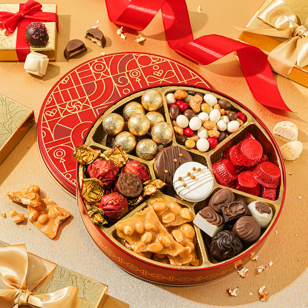 Christmas Gift Box – Holiday Treat Assortment with Gourmet Chocolates, Nuts & Caramels