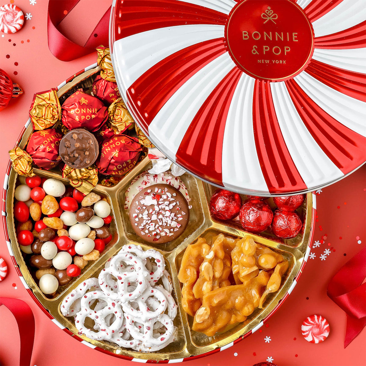 Christmas Gift Basket – Holiday Treat Assortment Box with Chocolates, Nuts & Caramels