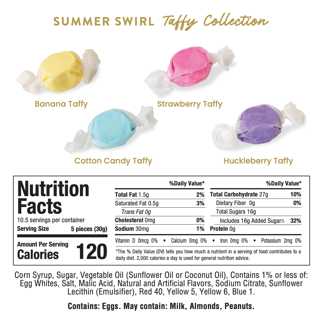 Summer Candy Gift with 4 Assorted Flavors | Beach Ball Salt Water Taffy Gift Box (4 Section)