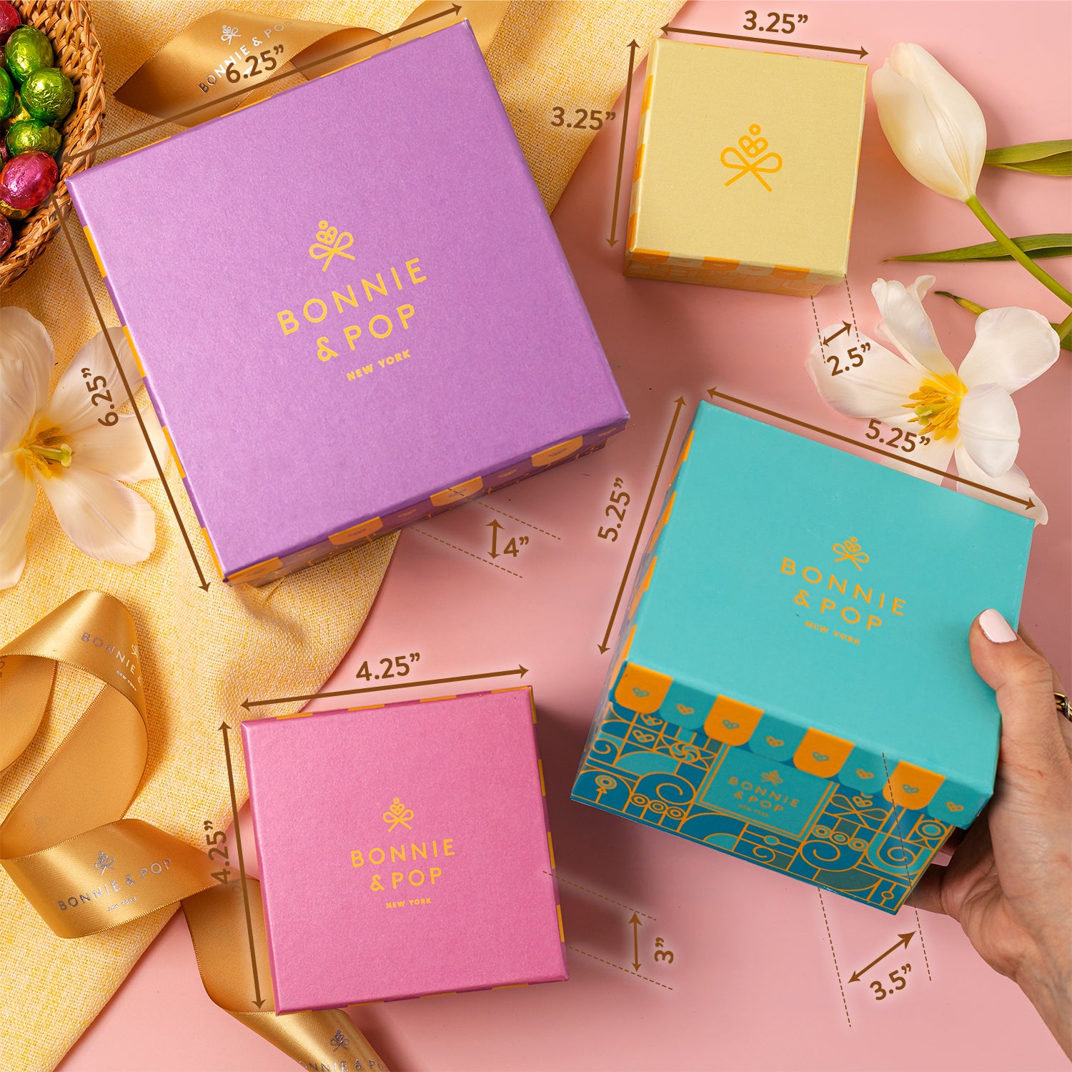 Spring Easter Gift Tower – Assorted Gourmet Snacks & Sweets Gift Boxes, Popcorn, Cookies, Yogurt Pretzels, Almonds, Taffy, Caramels & Nuts