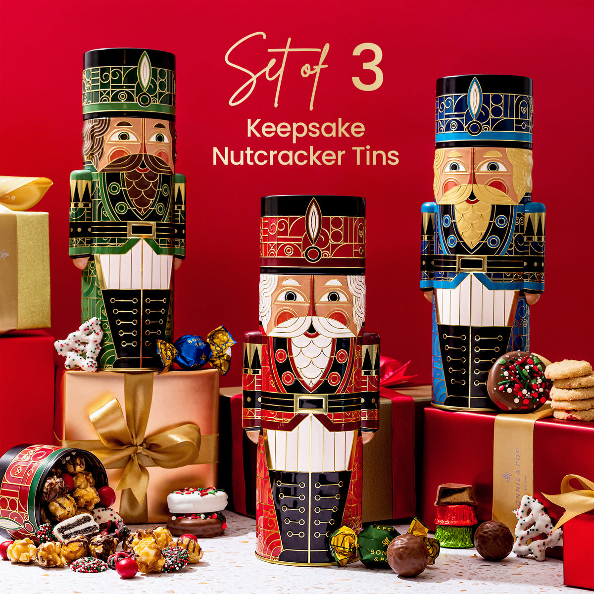 Christmas Gift Basket – Chocolate & Holiday Treat Trio in Nutcracker Toy Soldier Tins