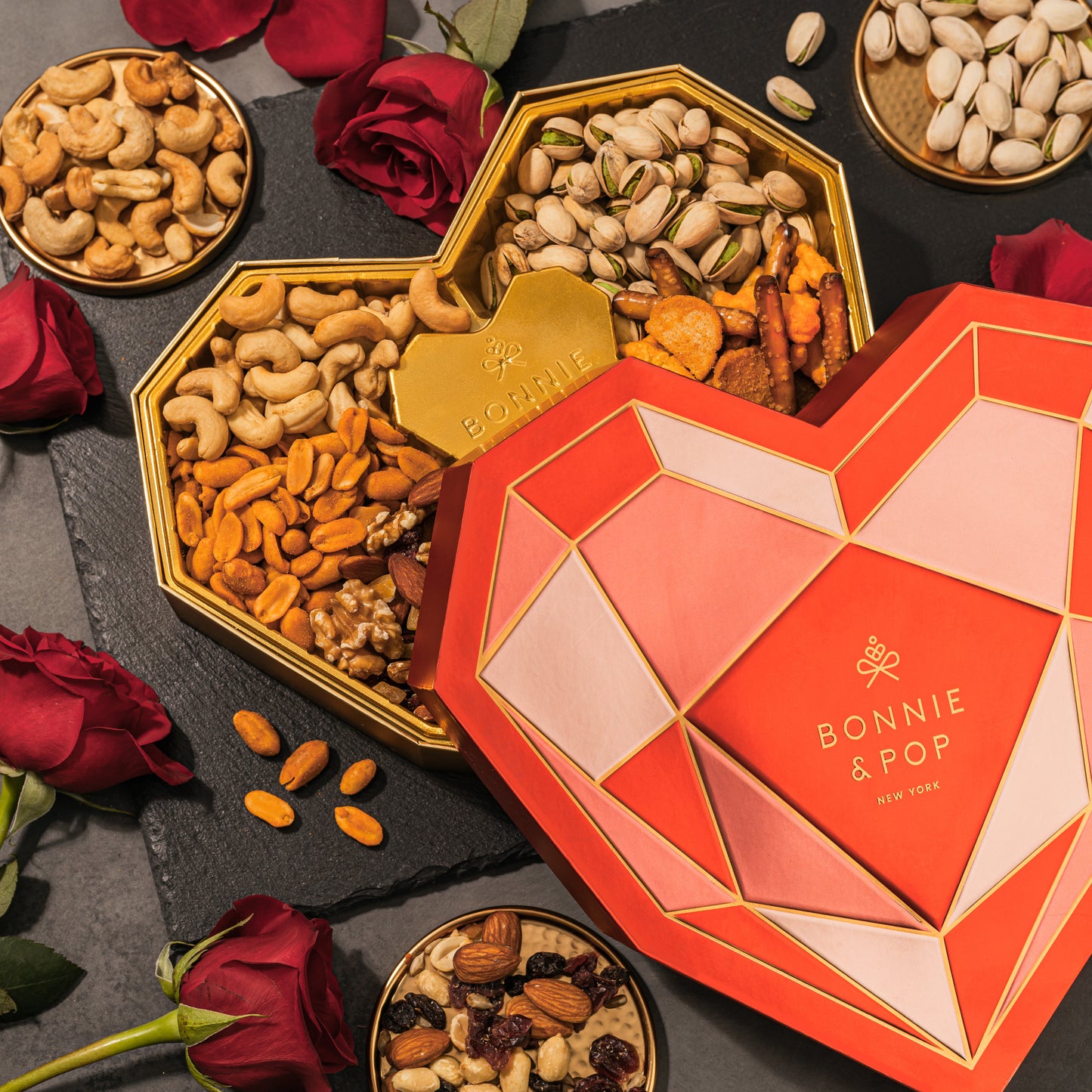 Valentine's Day Gift Basket, Heart Box with Gourmet Nuts Assortment