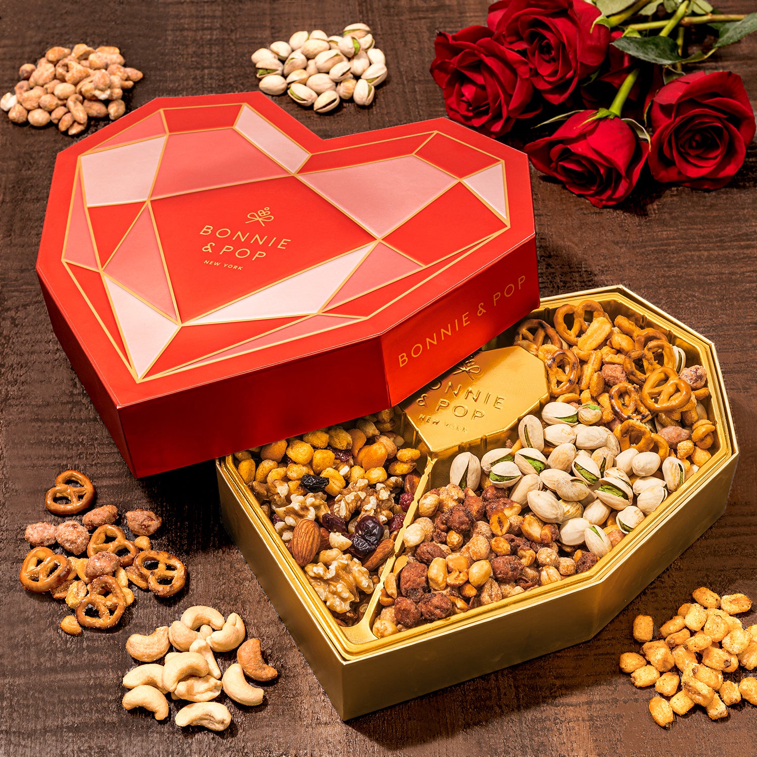 Valentine's Day Gift Basket, Heart Box with Gourmet Nuts Assortment