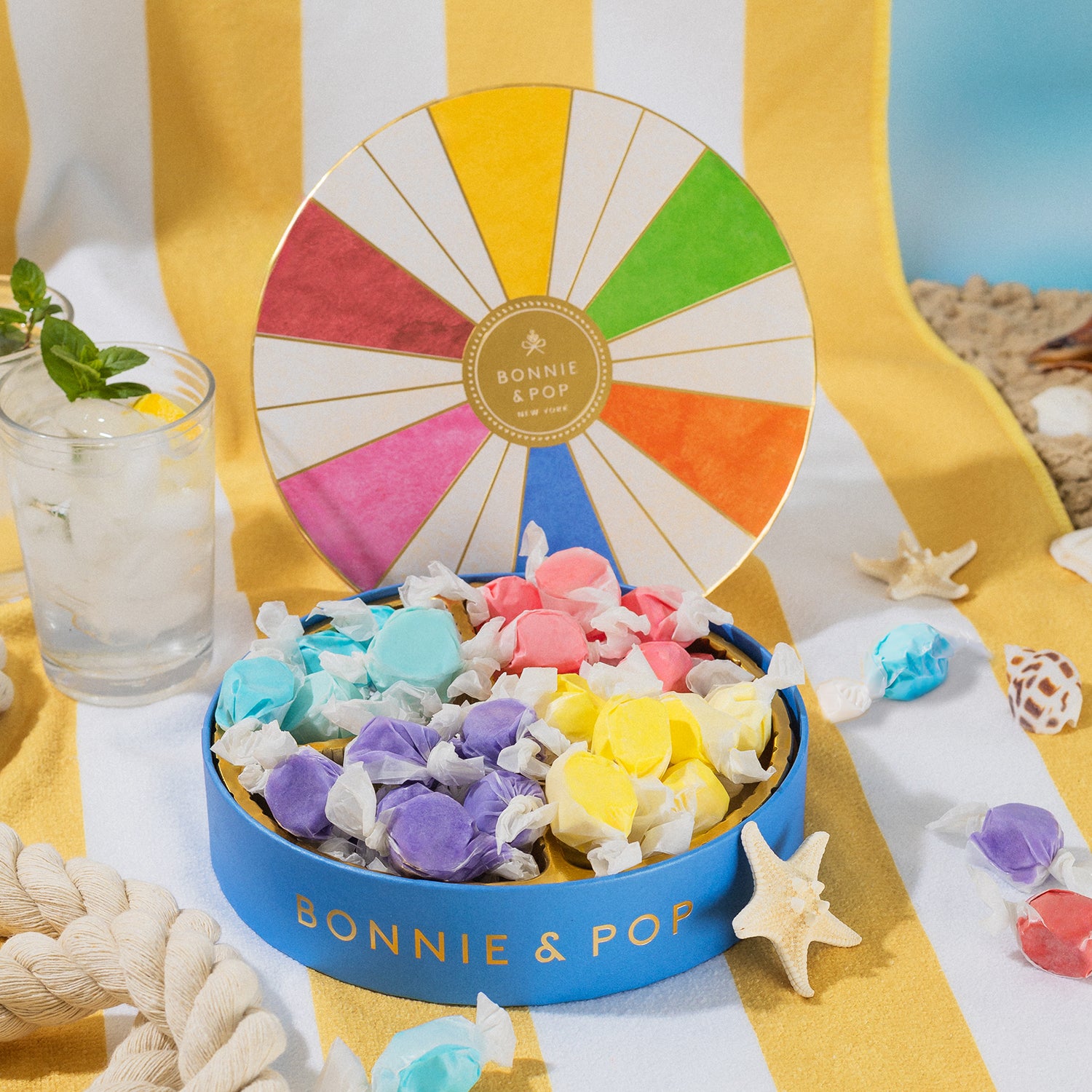 Summer Candy Gift with 4 Assorted Flavors | Beach Ball Salt Water Taffy Gift Box (4 Section)
