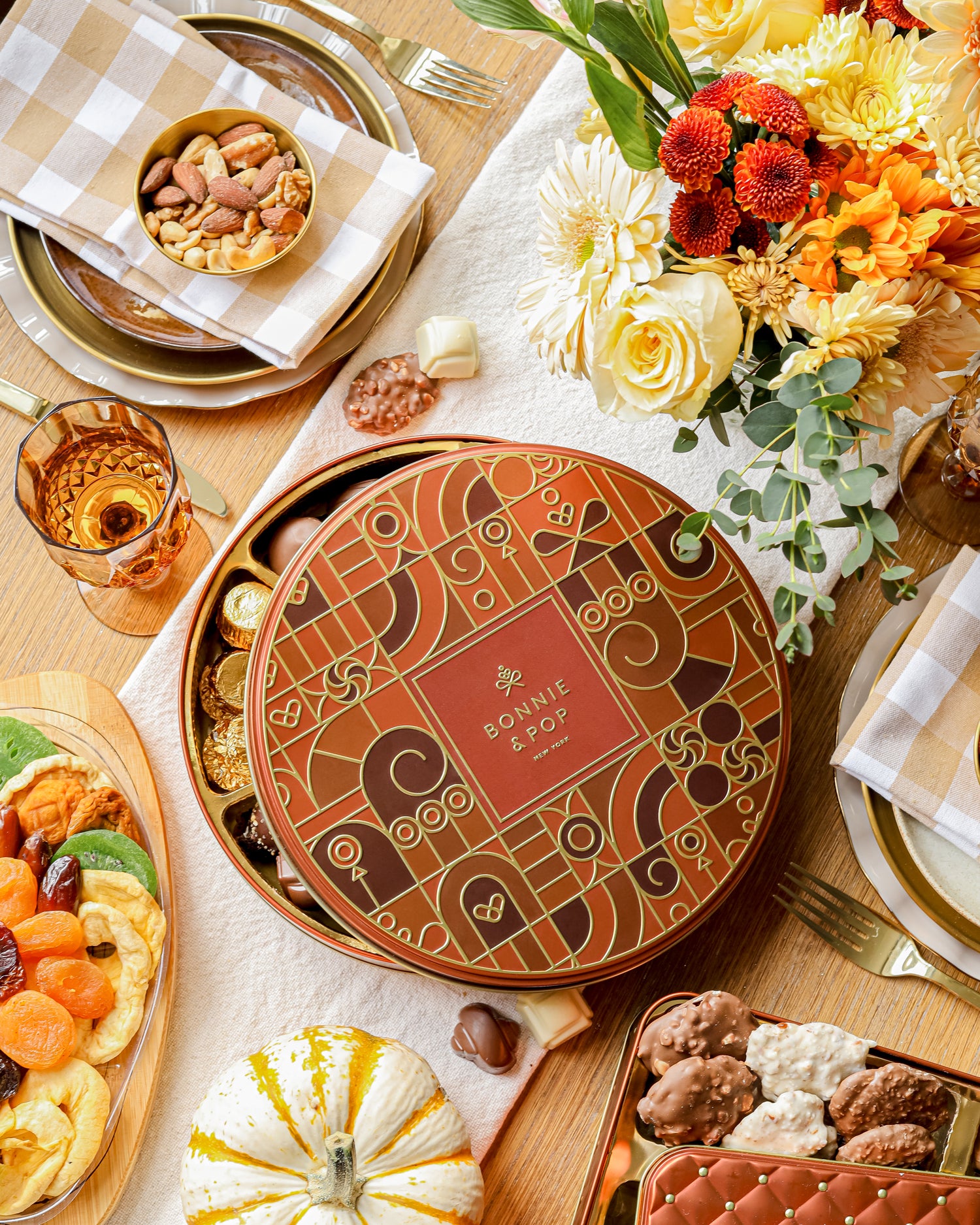 Festive Gift Tin Filled with Truffles, Pretzels & Gourmet Chocolates for Thanksgiving