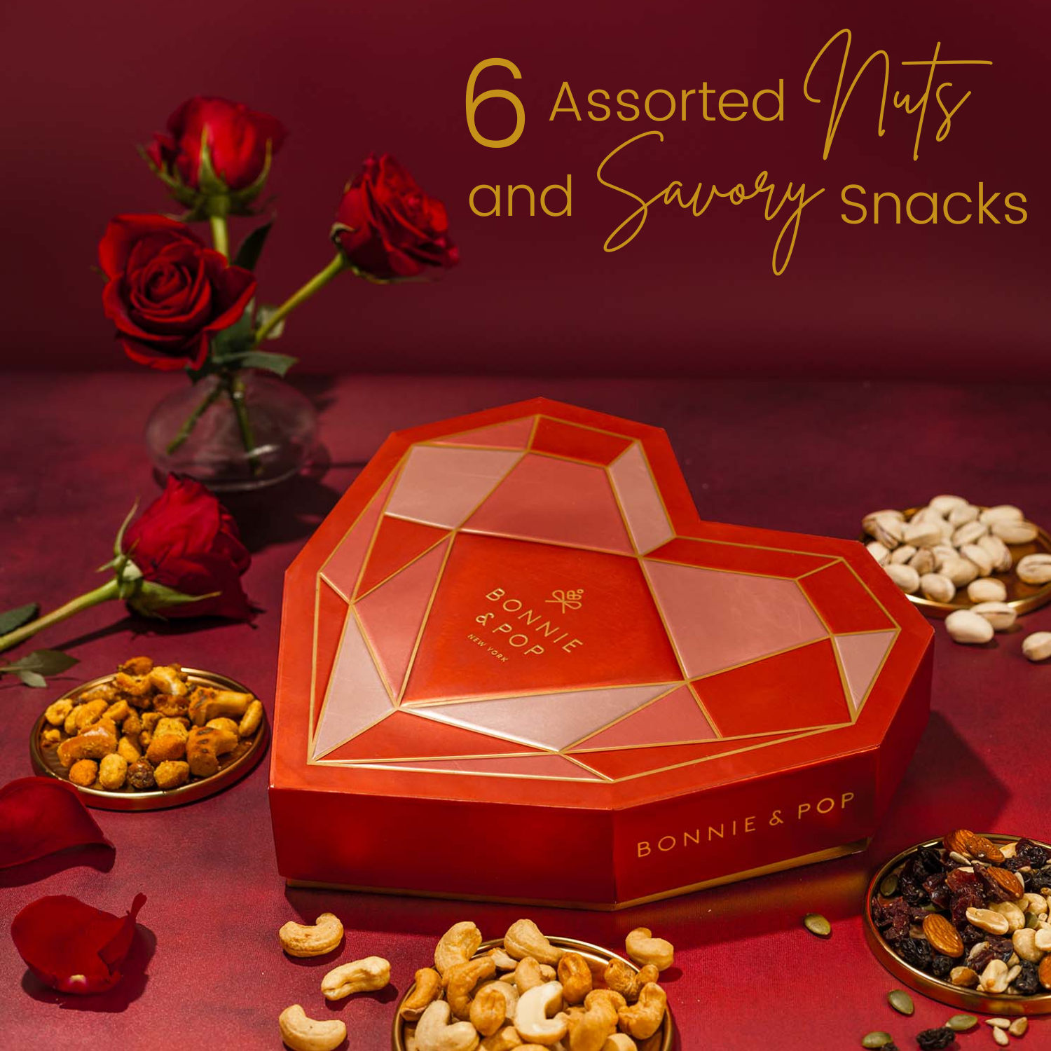 Valentine's Day Gift Basket, Heart Box with Gourmet Nuts Assortment