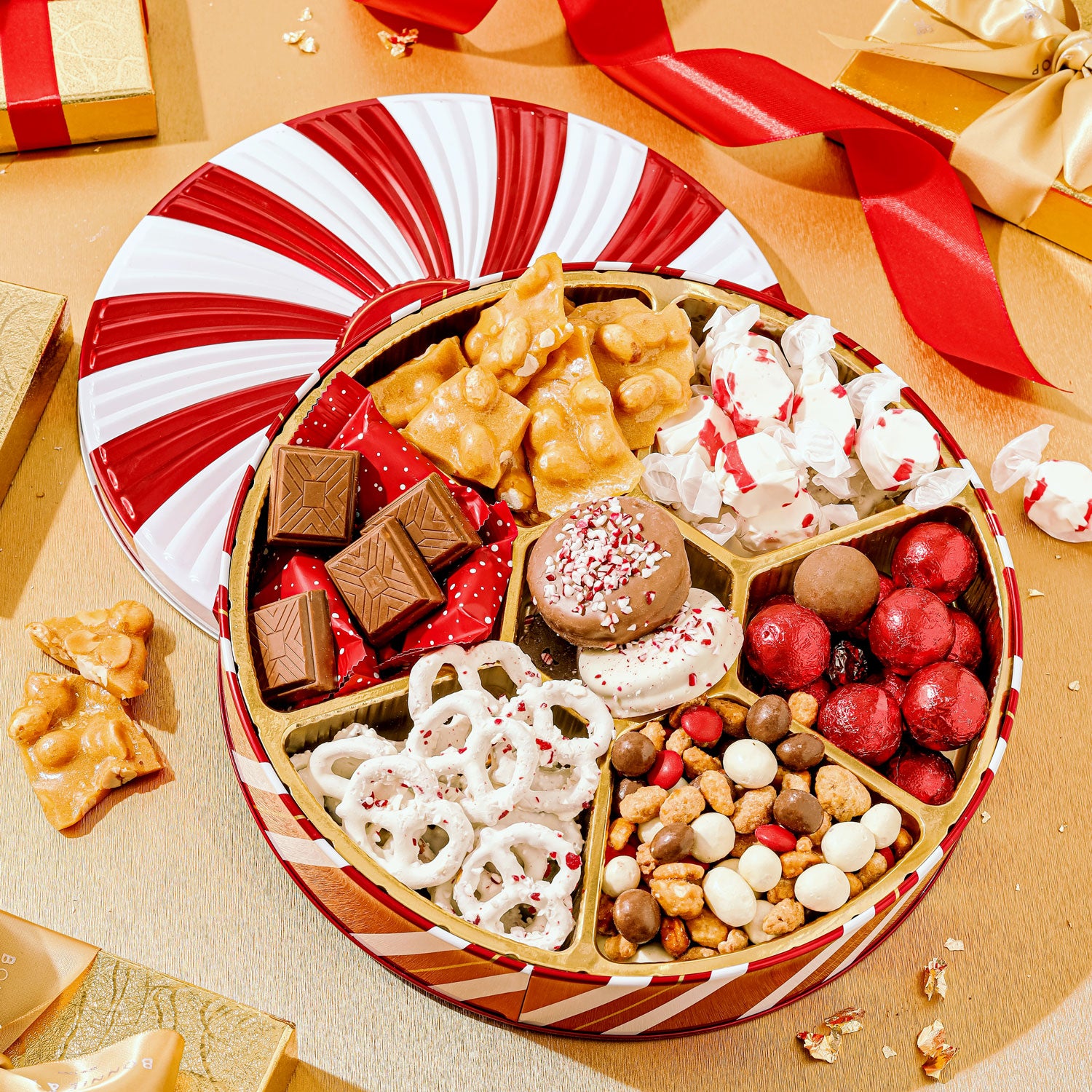 Christmas Gift Basket – Holiday Treat Assortment Box with Chocolates, Nuts & Caramels