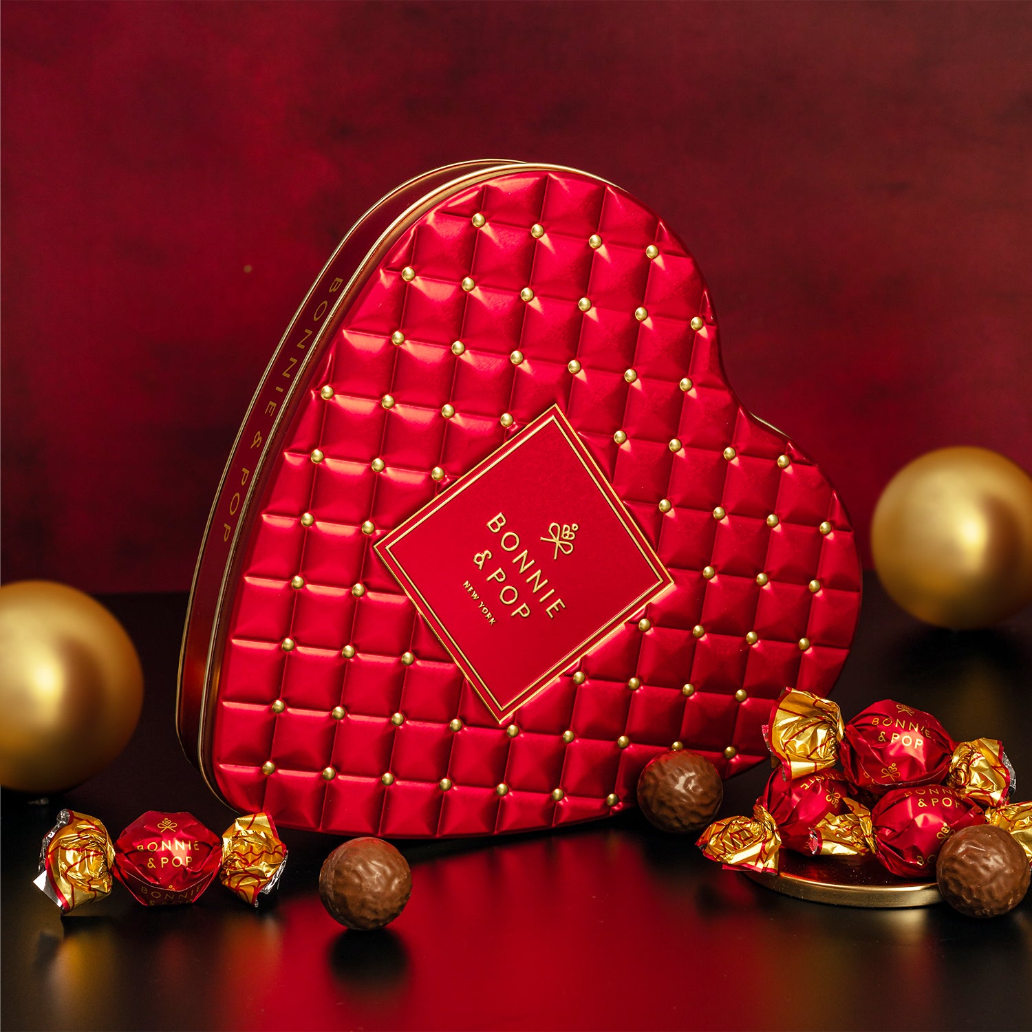 Valentines Day Chocolate Gift- Heart Shaped Tin with Chocolate Hazelnut Bon Bons