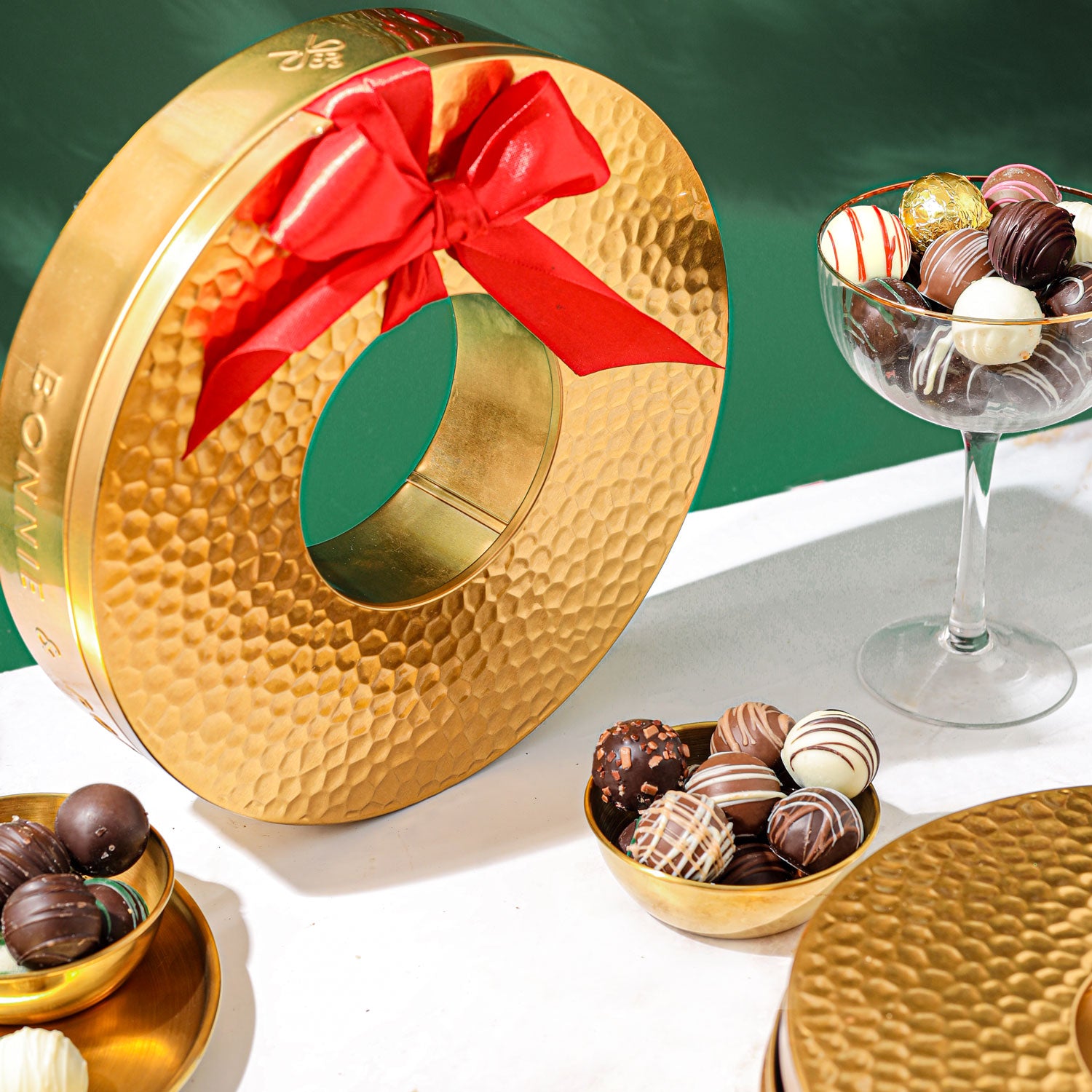 Holiday Gift Basket – Festive Wreath Tin with Assorted Chocolate Truffles