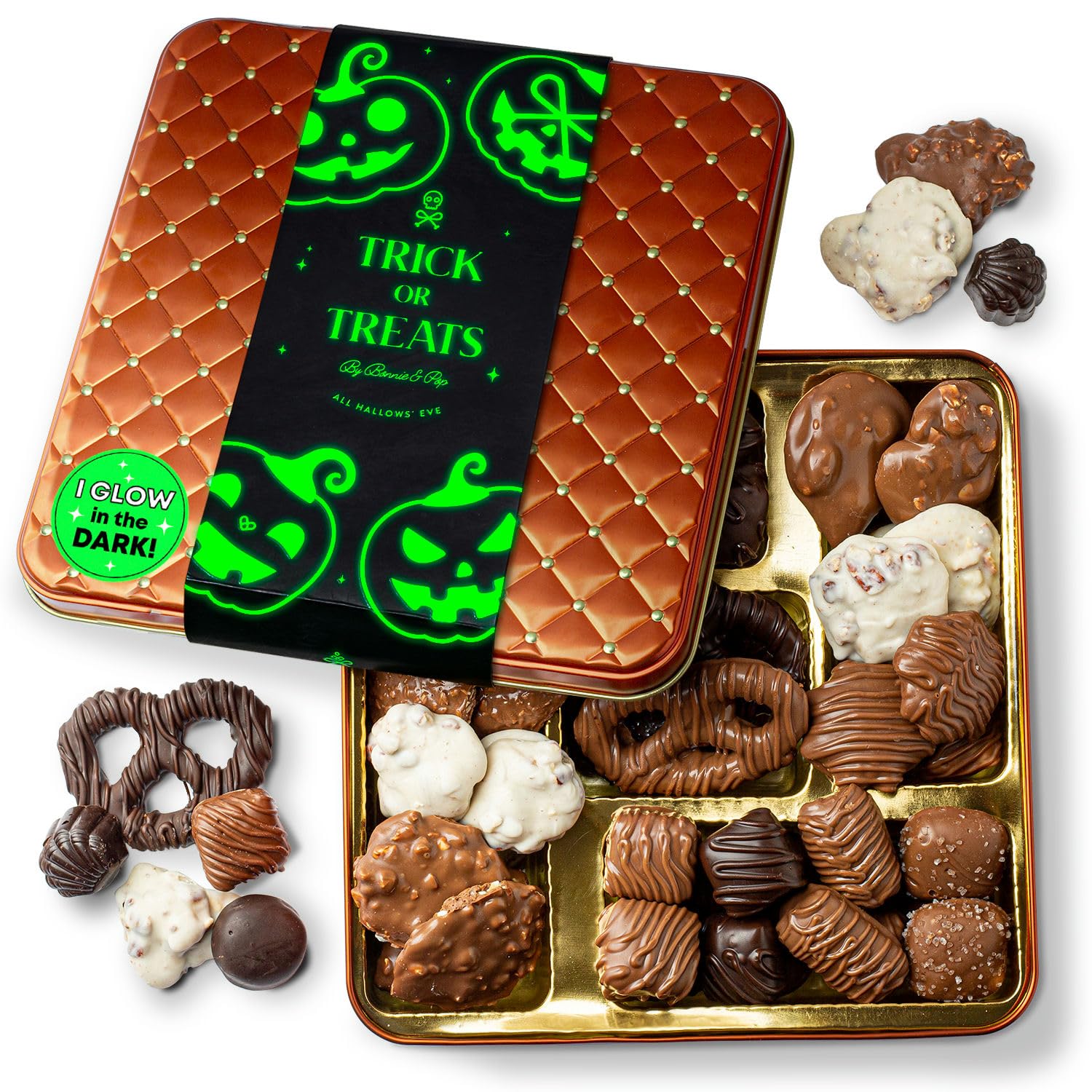 Halloween Chocolate Gift Basket, Glow-in-the-Dark Candy Tin – Bonnie & Pop