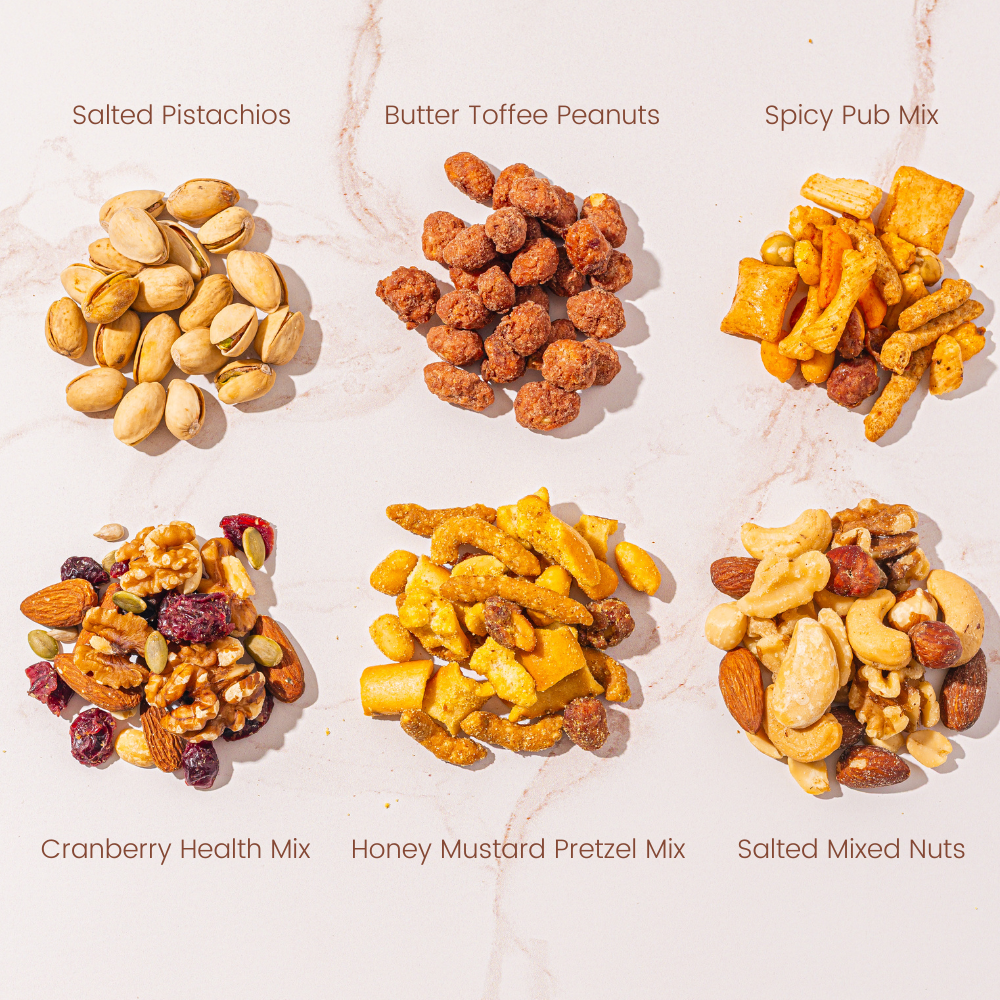 Thanksgiving Gift – Gourmet Nut Crate with 6 Compartments of Sweet & Savory Snacks