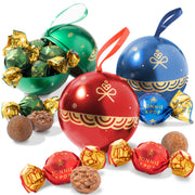 Christmas Gift- Festive Ornament Tins Filled with Gourmet Chocolate Bon Bons- Set of 3