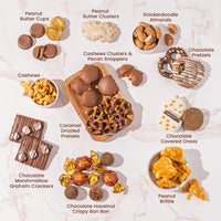 Holiday Gift Basket –  Deluxe Thanksgiving Gift Box with Gourmet Chocolate & Nut Assortment in Gold Tin- Bonnie and Pop