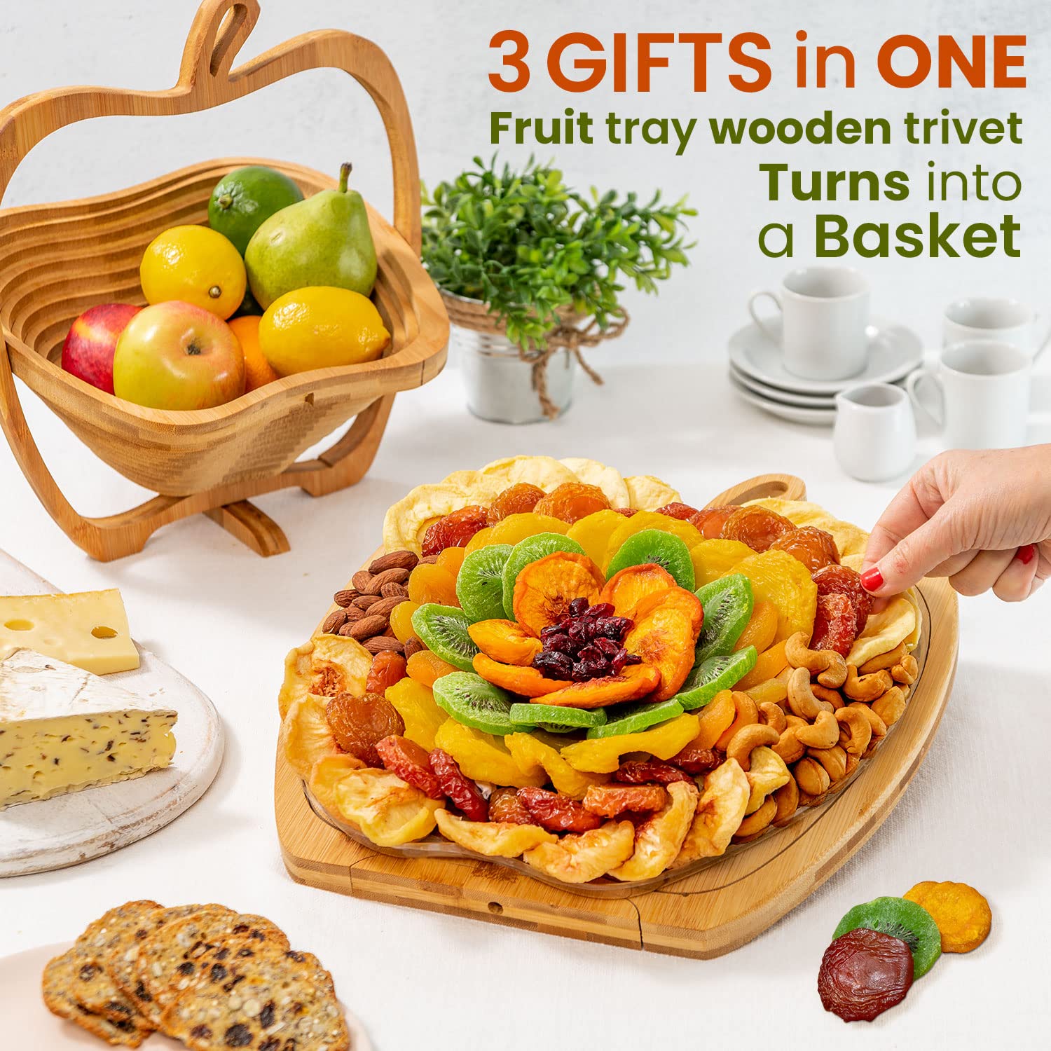 Fruit Gift – Deluxe Dried Fruit & Nut Gift in Reusable Apple-Shaped Tray