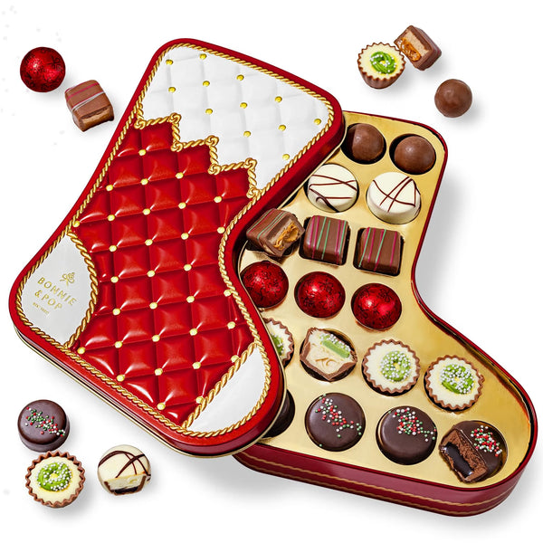 Christmas Chocolate Bon Bons Stocking Tin – Gourmet Holiday Gift