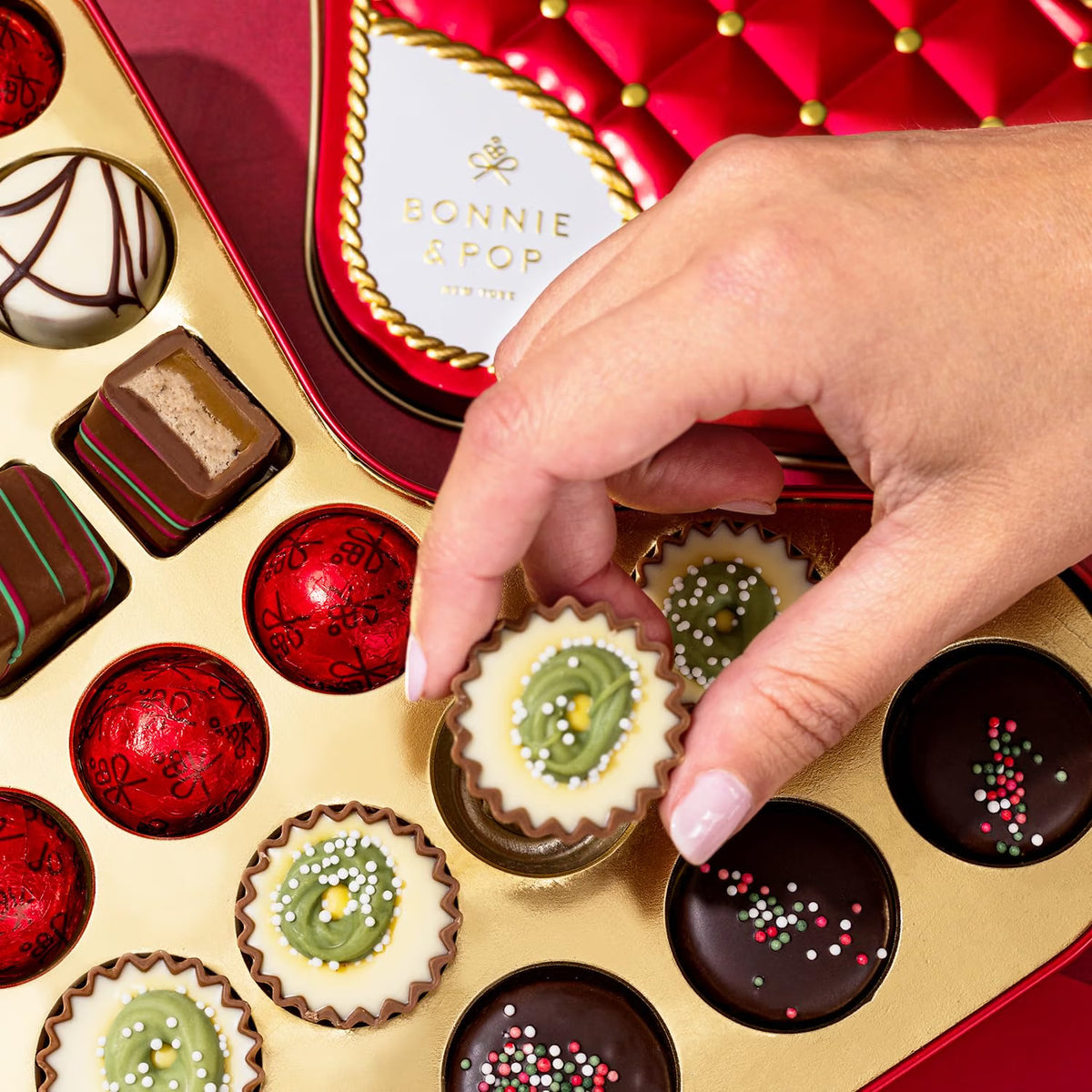 Christmas Chocolate Bon Bons Stocking Tin – Gourmet Holiday Gift
