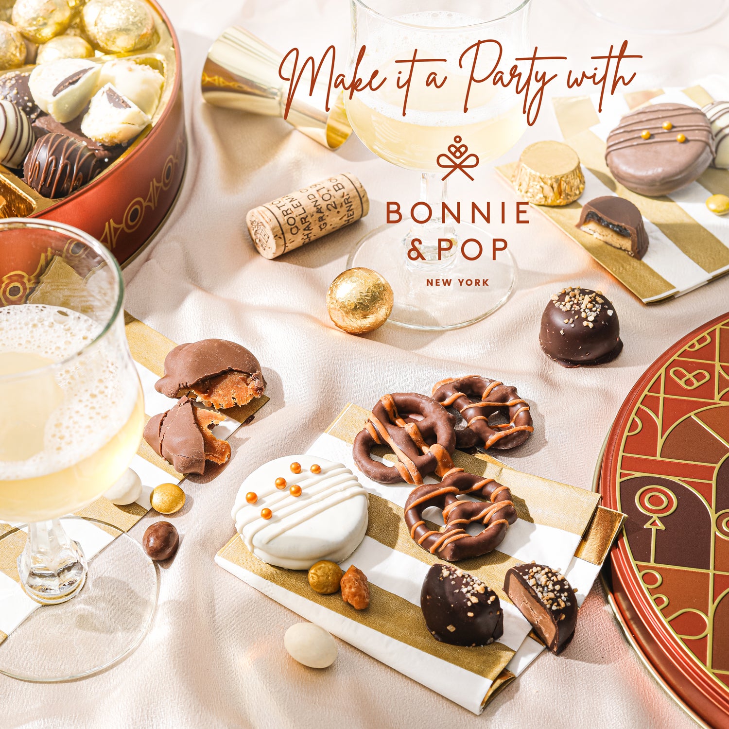 Festive Gift Tin Filled with Truffles, Pretzels & Gourmet