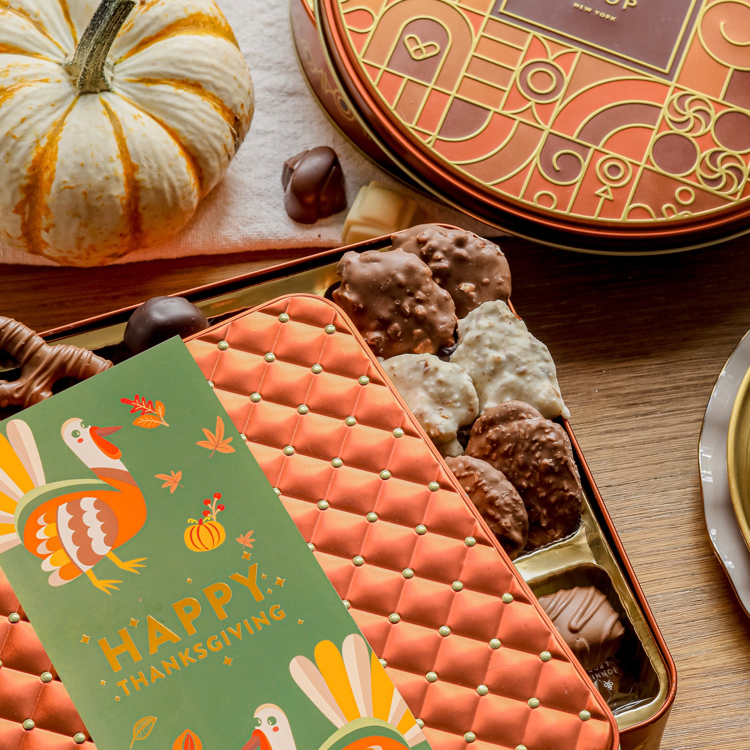 Thanksgiving Gift – Assorted Chocolate Gift Tin with Festive Sleeve