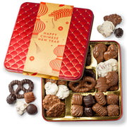 Chinese New Year Chocolate Gift – Gourmet Tin with Assorted Chocolates & Caramels in Red Tin for Lunar New Year