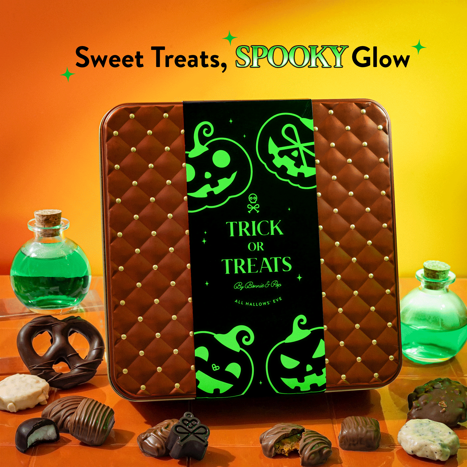 Halloween Chocolate Gift Basket, Glow-in-the-Dark Candy Tin – Bonnie & Pop