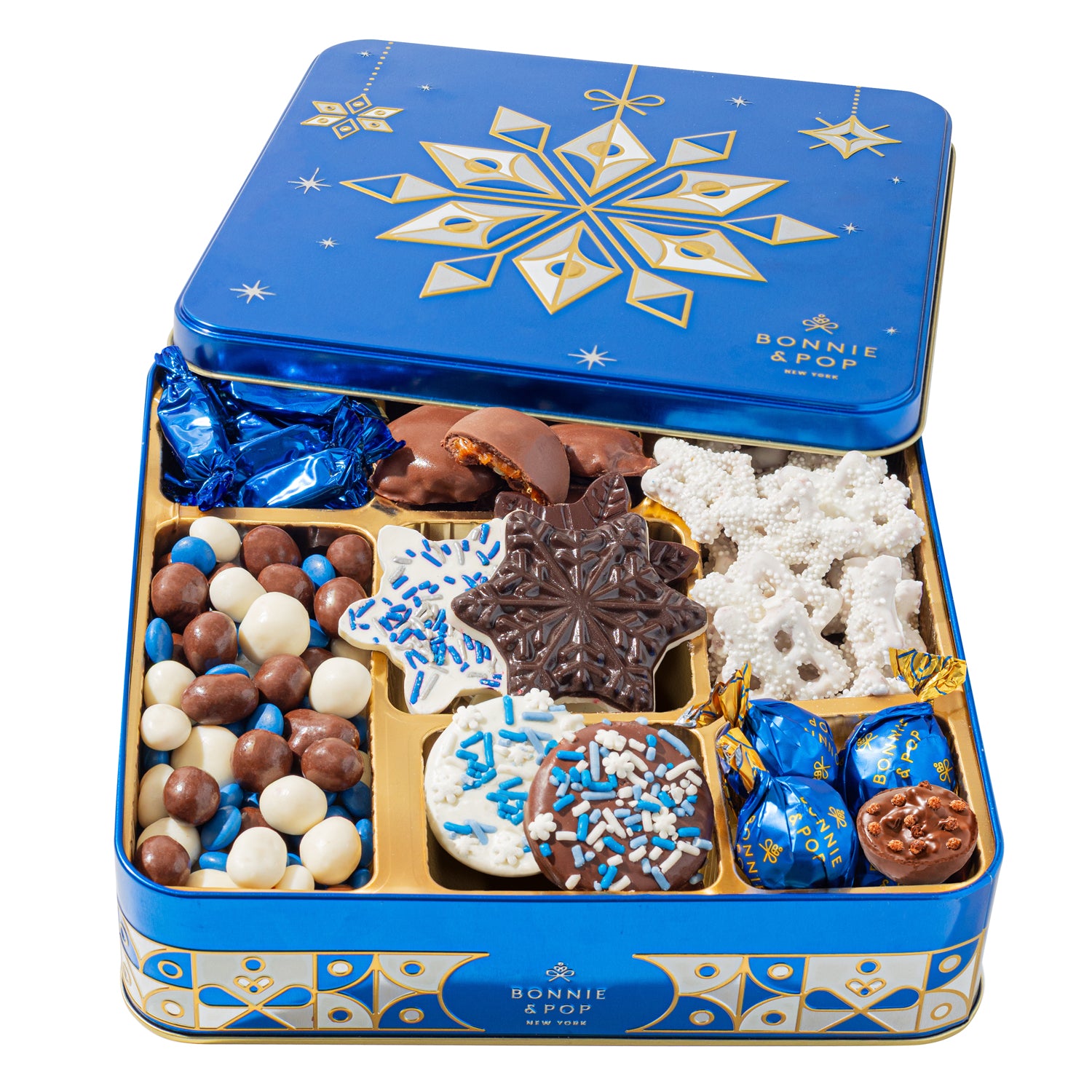Christmas Gift – Blue Snowflake Holiday Tin with Gourmet