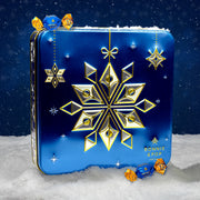 Christmas Gift – Blue Snowflake Holiday Tin with Gourmet Chocolates, Nuts & Cookies