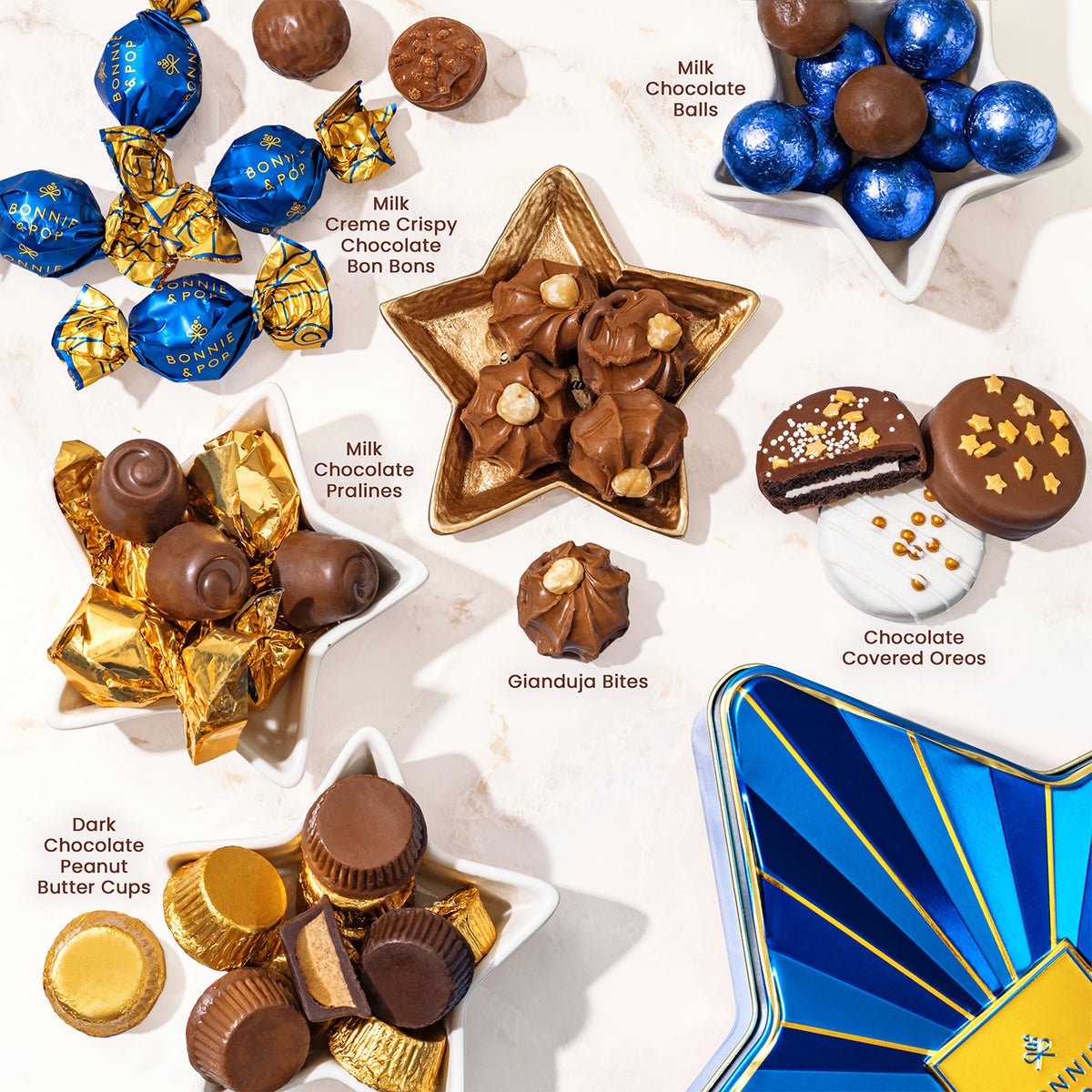 Christmas Chocolate Bon Bons Blue Star Tin – Gourmet Holiday Gift