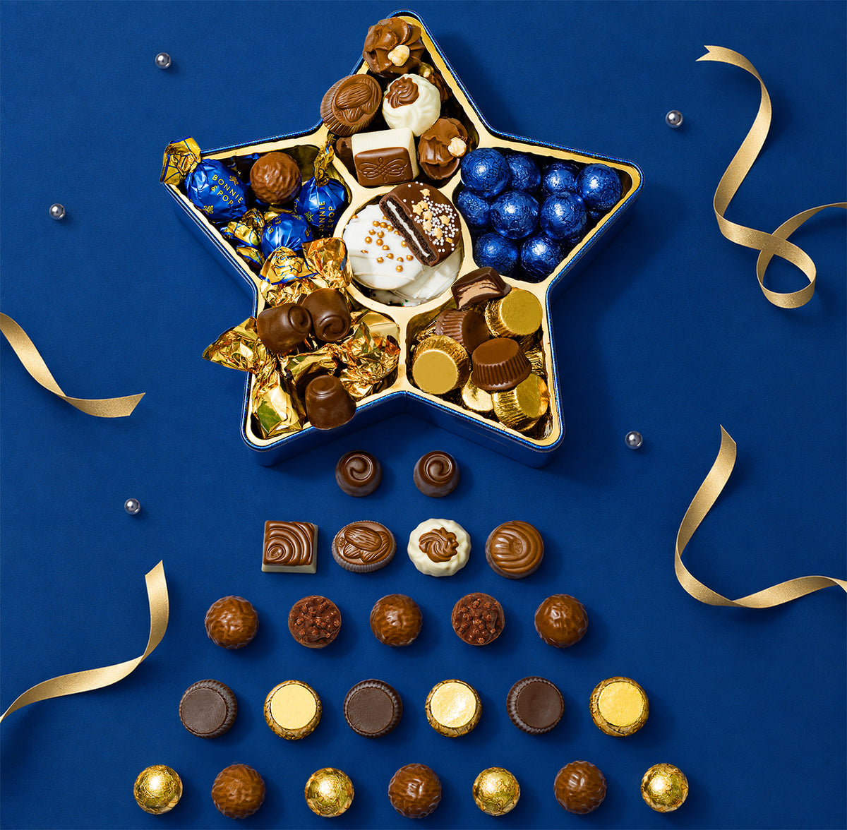 Christmas Chocolate Bon Bons Blue Star Tin – Gourmet Holiday Gift