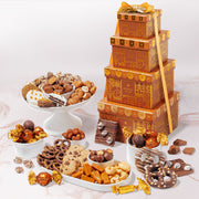 Chocolate Gift Tower – Gourmet Holiday Tower with Belgian Truffles, Caramels & Festive Treats