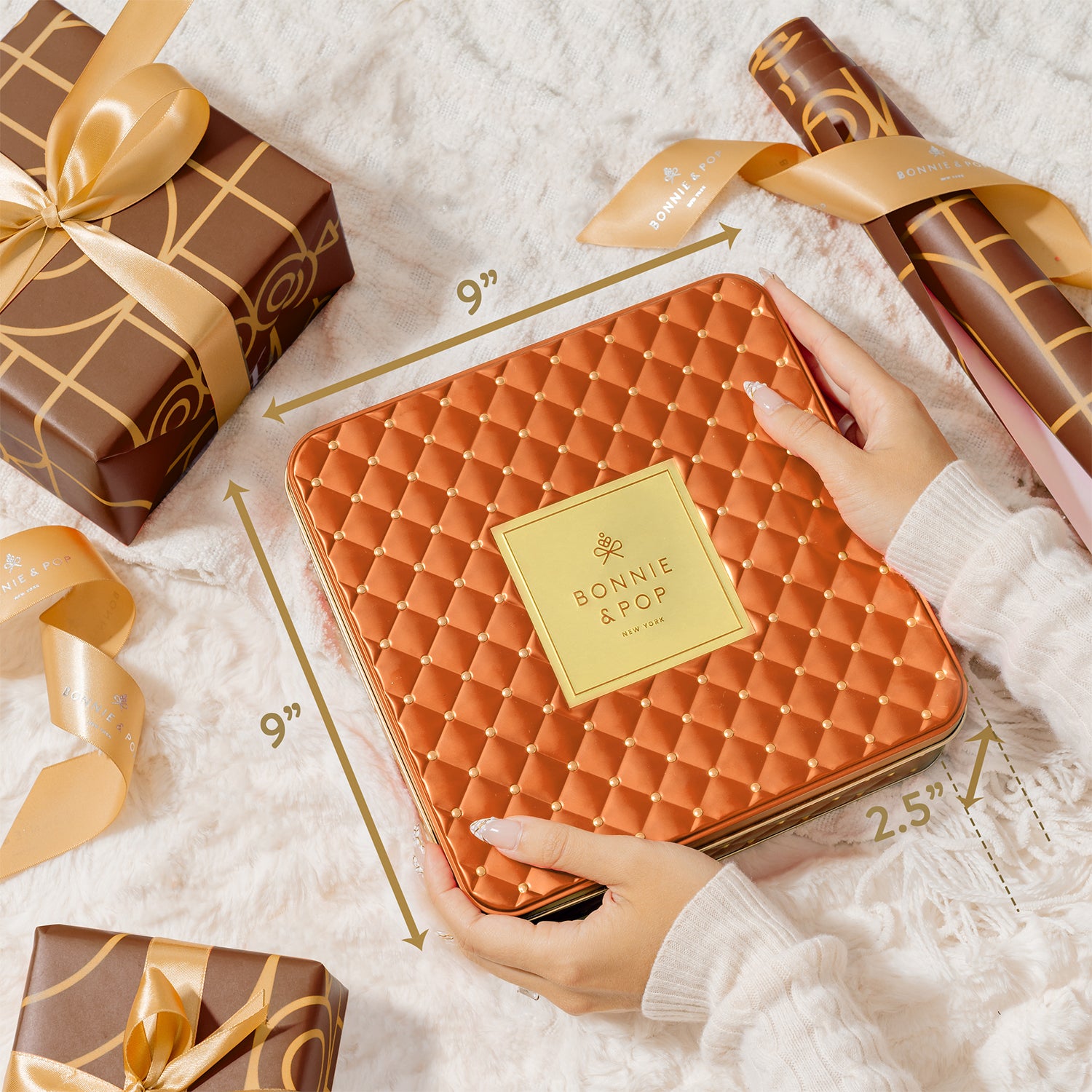Elegant Square Gift Tin with Chocolate, Nuts & Caramel Treats