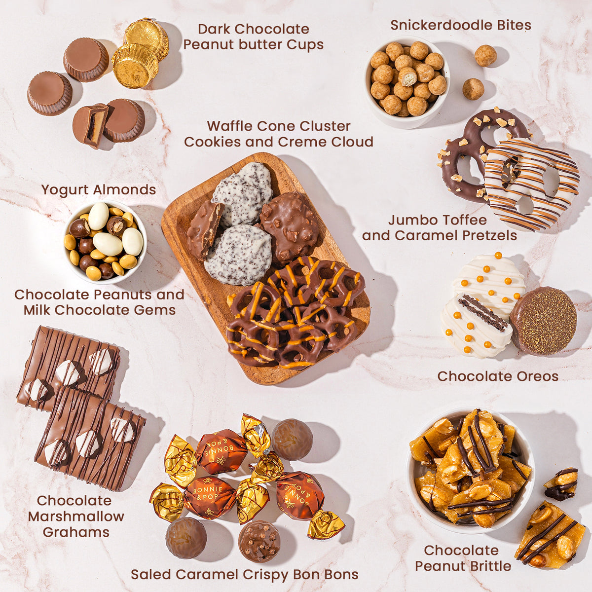 Chocolate and Snack Assortment Gift Basket – Deluxe Gift Box with Gourmet Chocolate & Nut Assortment in Gold Tin