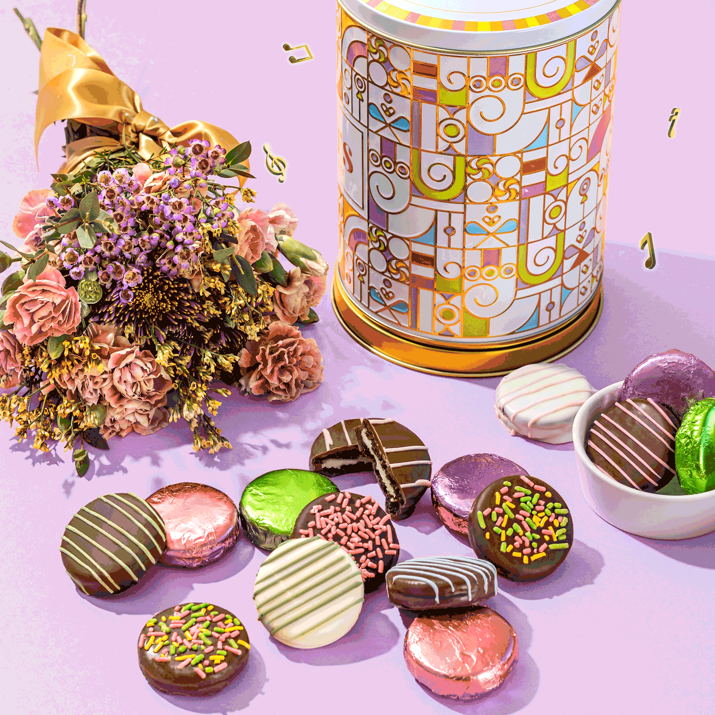 Mother’s Day Gift Basket – Musical Rotating Chocolate Carousel with Gourmet Chocolate Covered Oreos